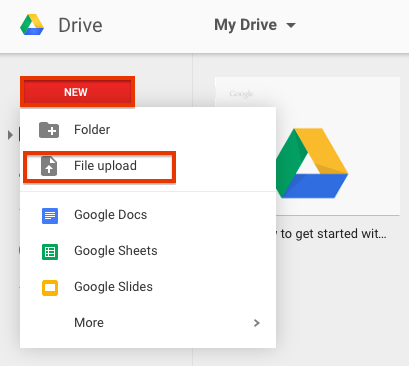 how to upload a file into google docs